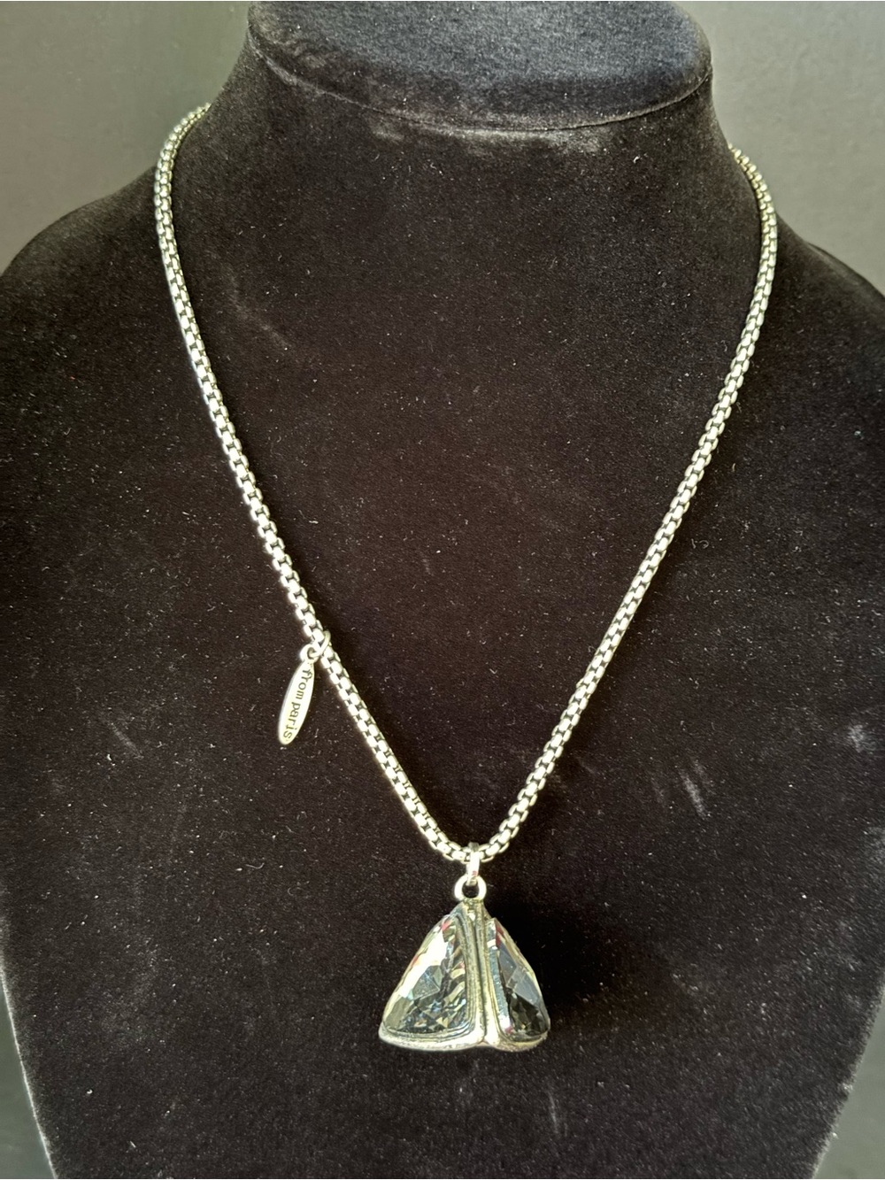 Escape from Paris Silver-Tone Necklace with Gray Triangle Cut Crystal Pendant